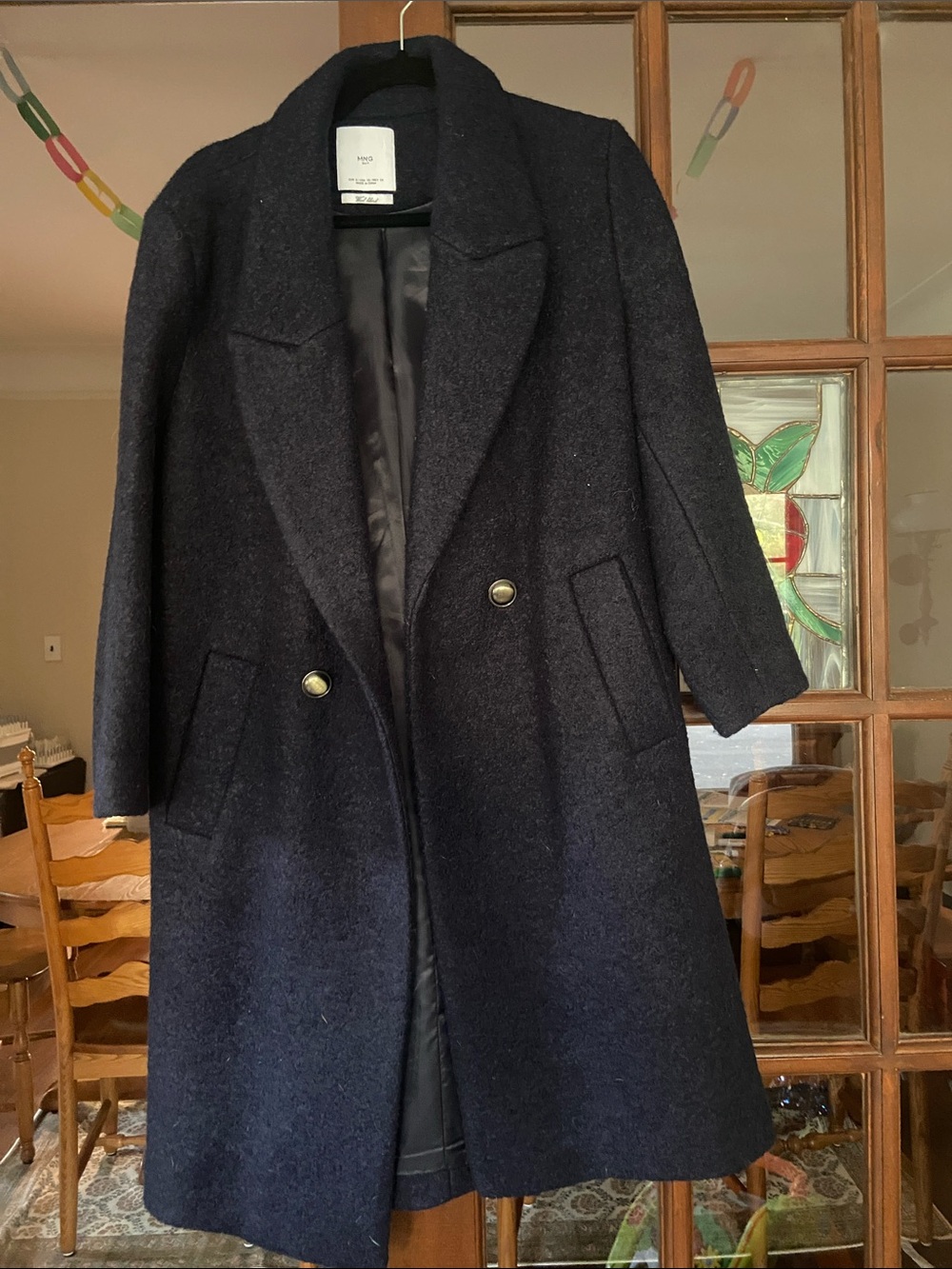 Mango Navy Double-Breasted Wool Pea Coat